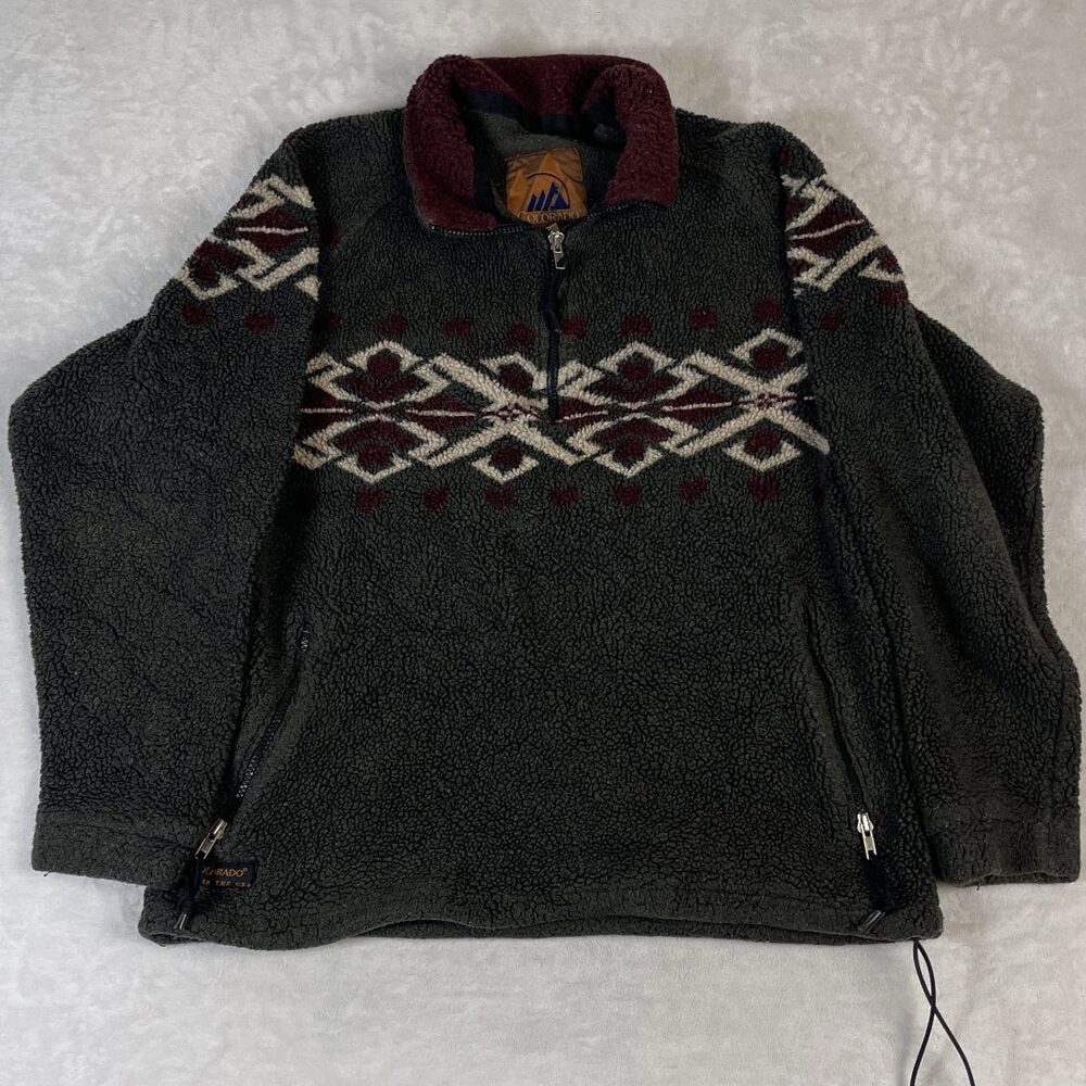 Colorado Men's Green Fleece Quarter Zip Pullover Sweater Size L Made in USA